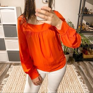 CK Bradley Tangerine Long Sleeve Sheer Blouse Size Medium